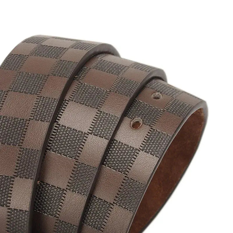Men's Classic Business Leather Belt — Luxury Cowskin Plaid Buckle Waistband TrenLux Wear