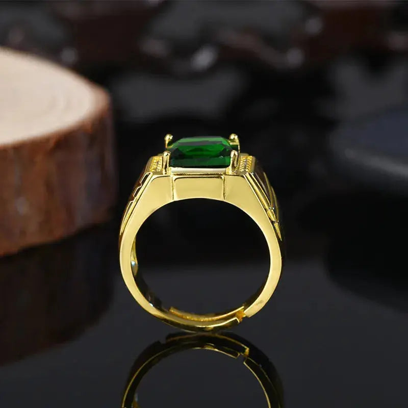 Men's 18K Gold Filled Emerald Crystal Open Ring — AAA Zircon Diamond Luxury Finger Band (Sizes 6–13) TrenLux Wear