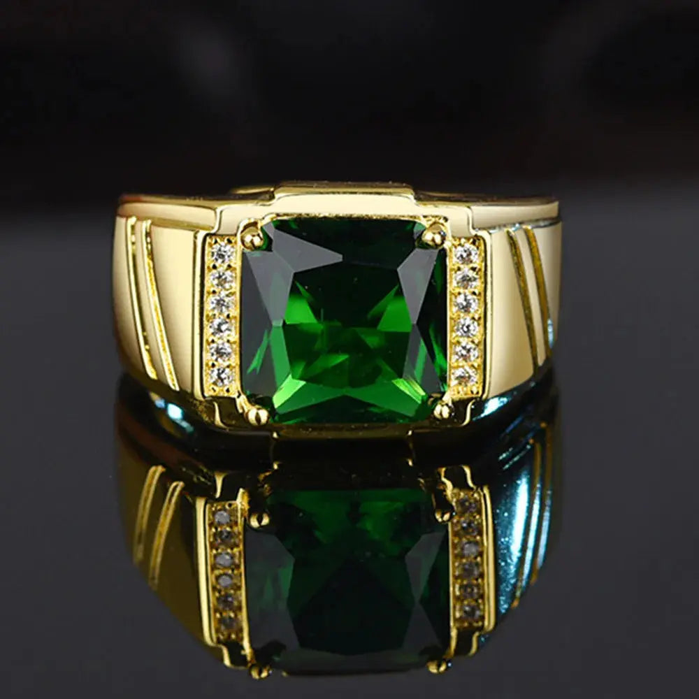 Men's 18K Gold Filled Emerald Crystal Open Ring — AAA Zircon Diamond Luxury Finger Band (Sizes 6–13) TrenLux Wear