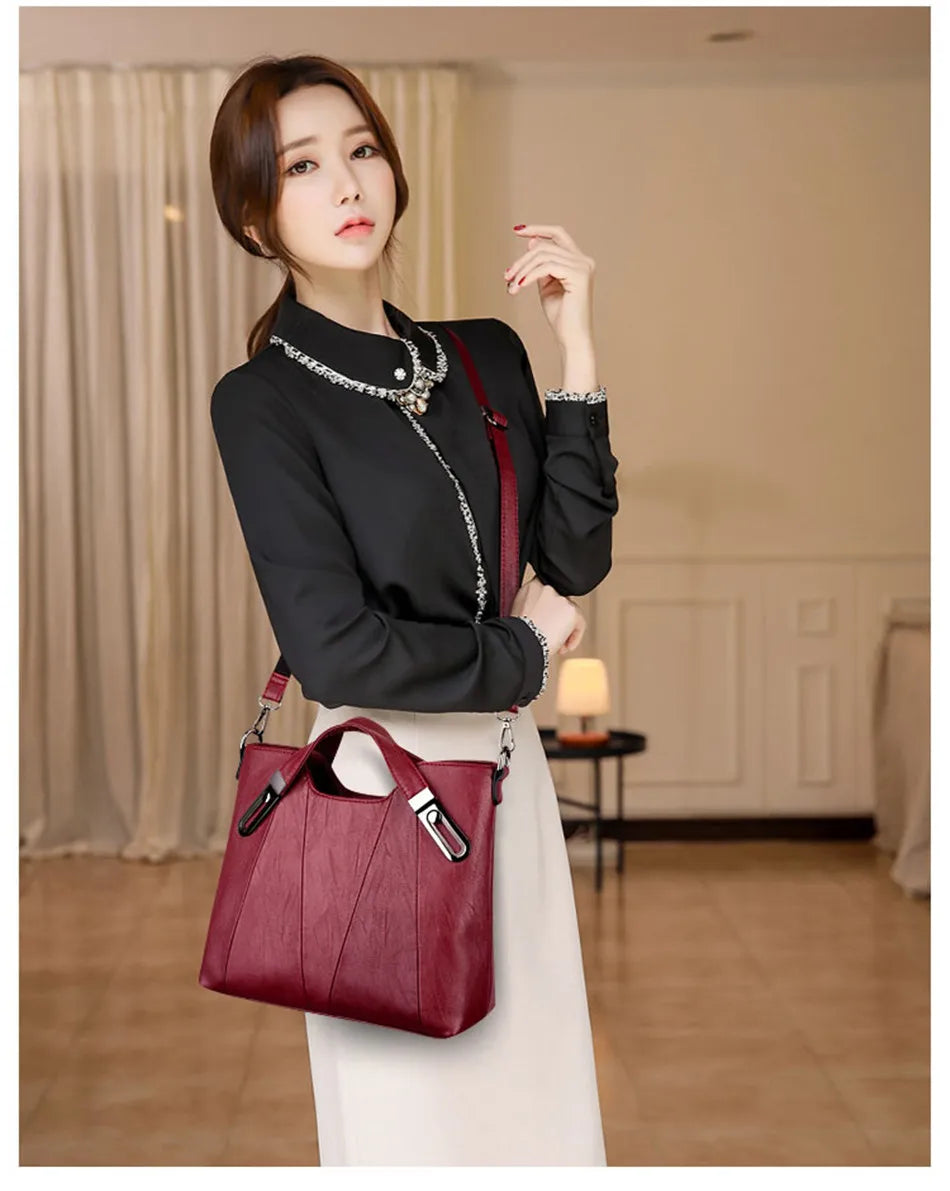 TrenLux Wear Women's Luxury PU Leather Multi-Pocket Crossbody Shoulder & Tote Handbag