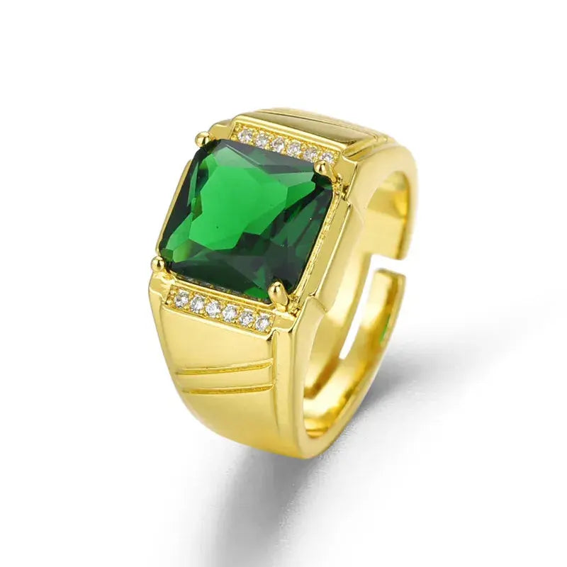 Men's 18K Gold Filled Emerald Crystal Open Ring — AAA Zircon Diamond Luxury Finger Band (Sizes 6–13) TrenLux Wear