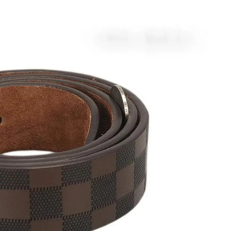 Men's Classic Business Leather Belt — Luxury Cowskin Plaid Buckle Waistband TrenLux Wear