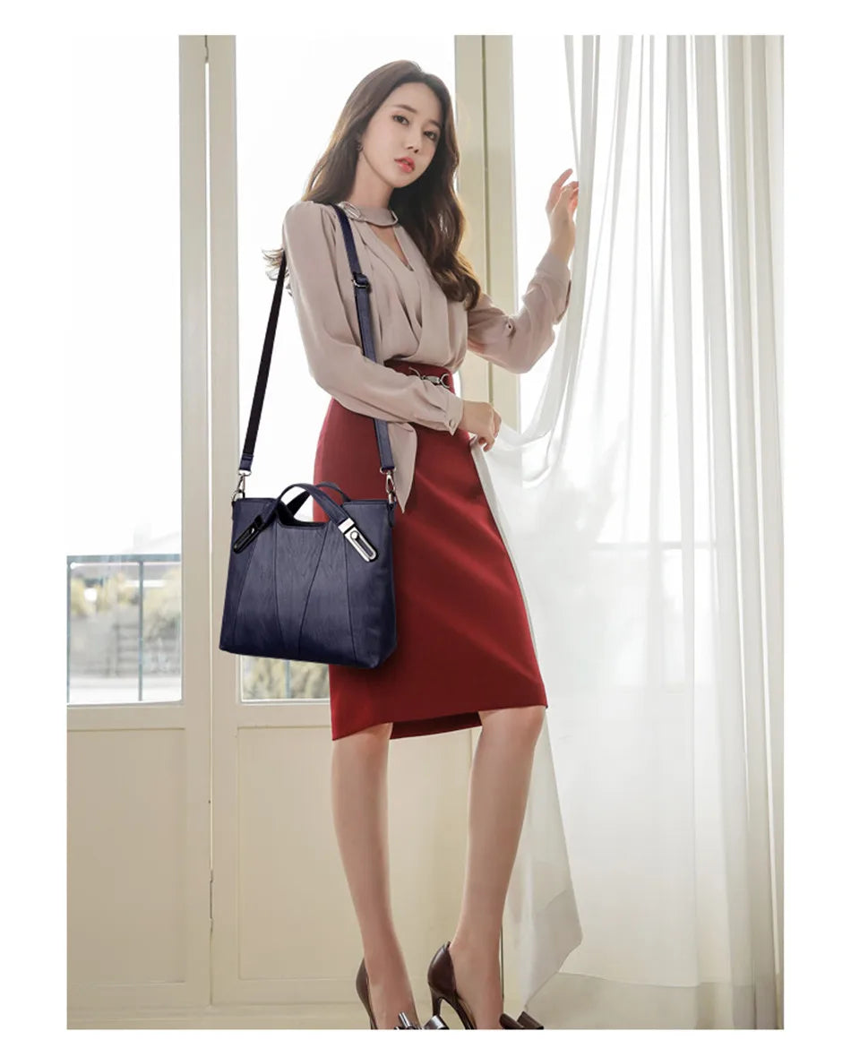 TrenLux Wear Women's Luxury PU Leather Multi-Pocket Crossbody Shoulder & Tote Handbag