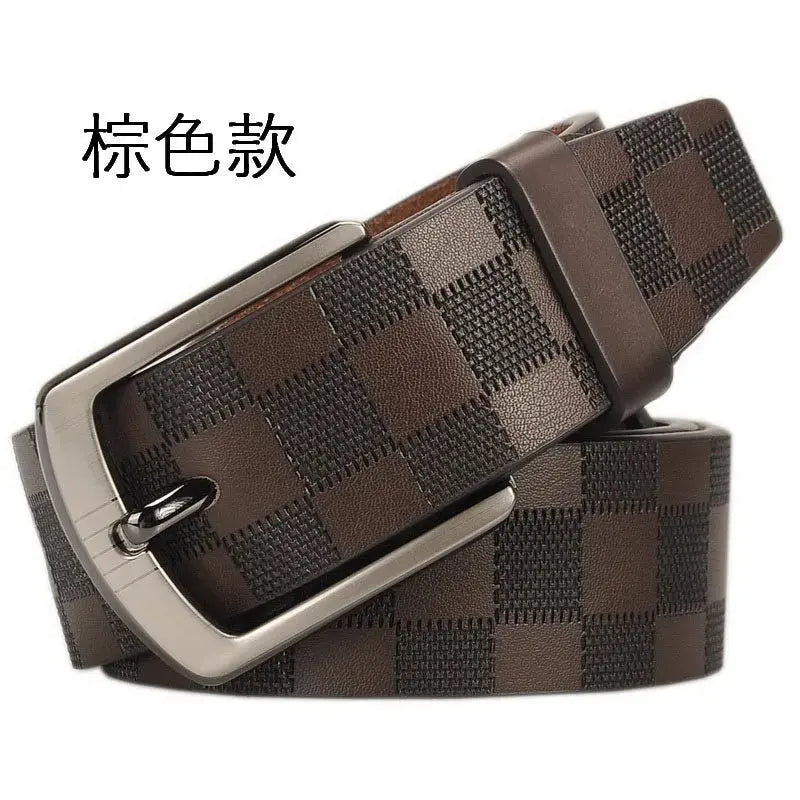Men's Classic Business Leather Belt — Luxury Cowskin Plaid Buckle Waistband TrenLux Wear