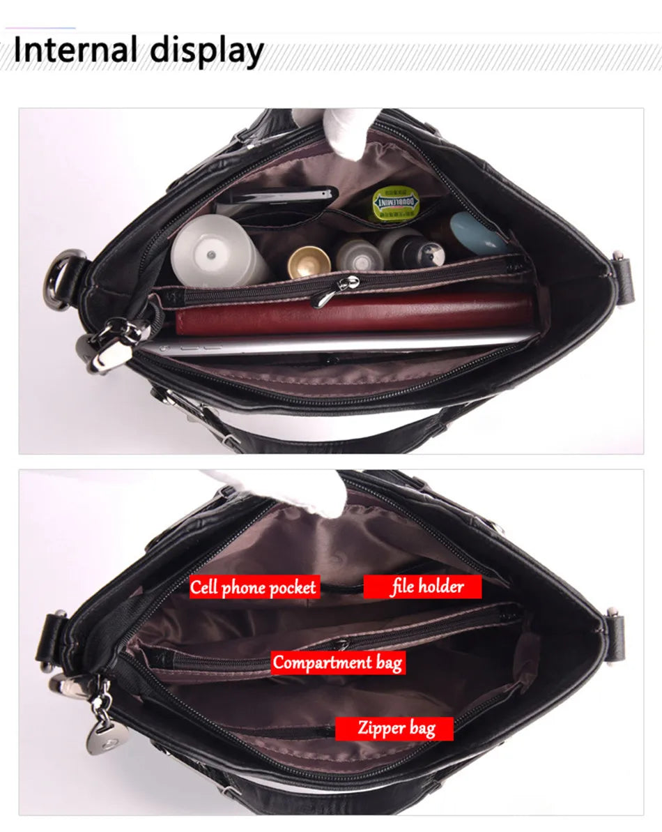 TrenLux Wear Women's Luxury PU Leather Multi-Pocket Crossbody Shoulder & Tote Handbag