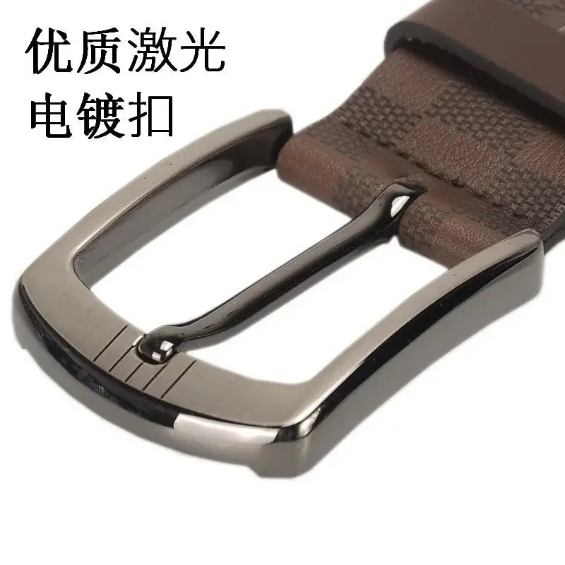 Men's Classic Business Leather Belt — Luxury Cowskin Plaid Buckle Waistband TrenLux Wear
