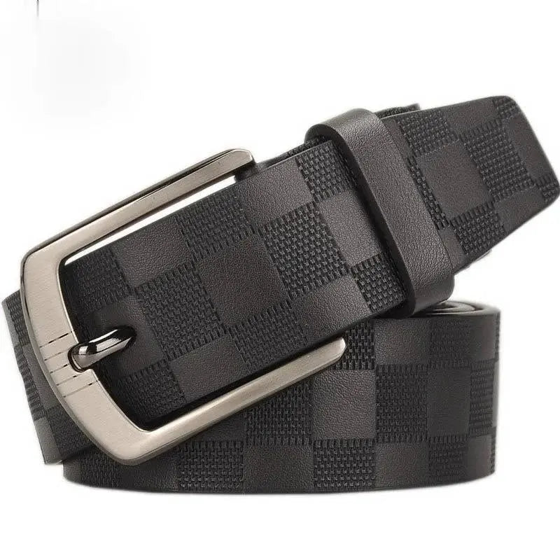 Men's Classic Business Leather Belt — Luxury Cowskin Plaid Buckle Waistband TrenLux Wear