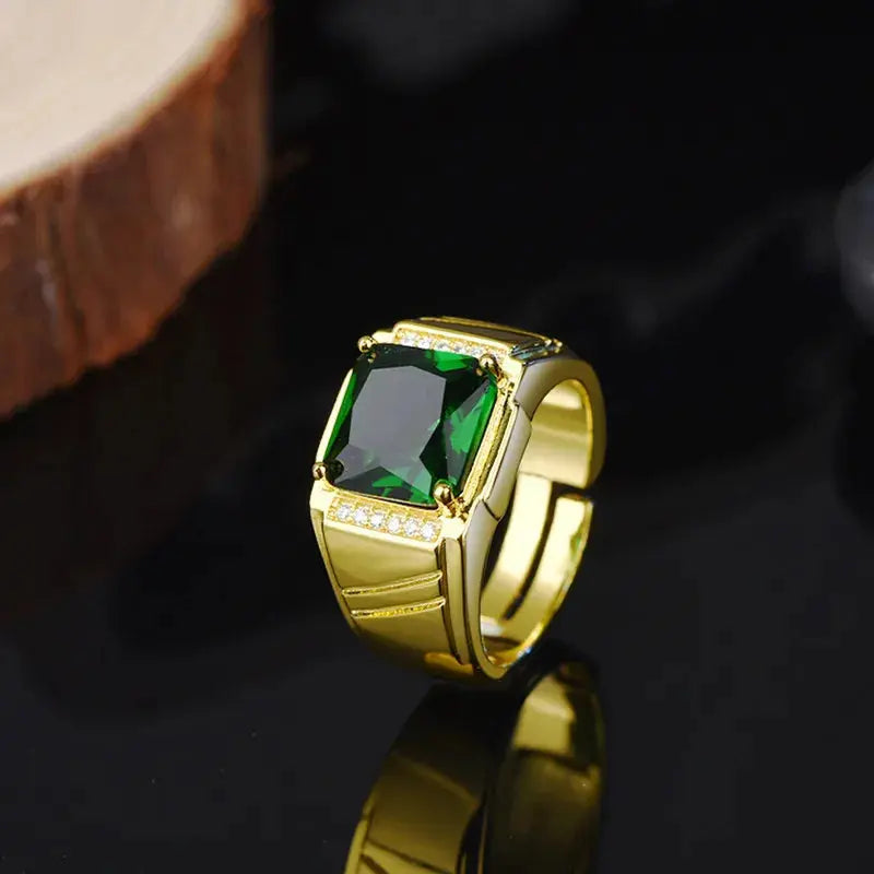 Men's 18K Gold Filled Emerald Crystal Open Ring — AAA Zircon Diamond Luxury Finger Band (Sizes 6–13) TrenLux Wear