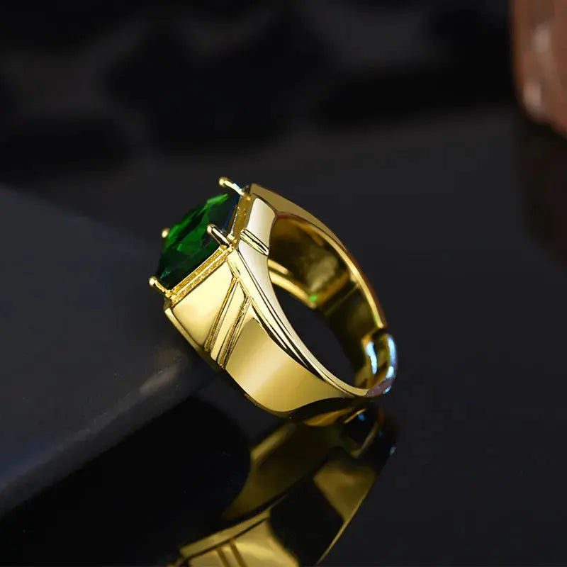 Men's 18K Gold Filled Emerald Crystal Open Ring — AAA Zircon Diamond Luxury Finger Band (Sizes 6–13) TrenLux Wear
