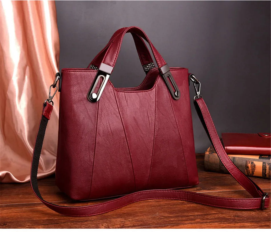 TrenLux Wear Women's Luxury PU Leather Multi-Pocket Crossbody Shoulder & Tote Handbag