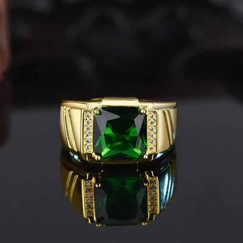 Men's 18K Gold Filled Emerald Crystal Open Ring — AAA Zircon Diamond Luxury Finger Band (Sizes 6–13) TrenLux Wear