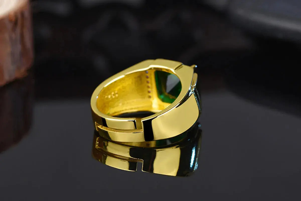 Men's 18K Gold Filled Emerald Crystal Open Ring — AAA Zircon Diamond Luxury Finger Band (Sizes 6–13) TrenLux Wear