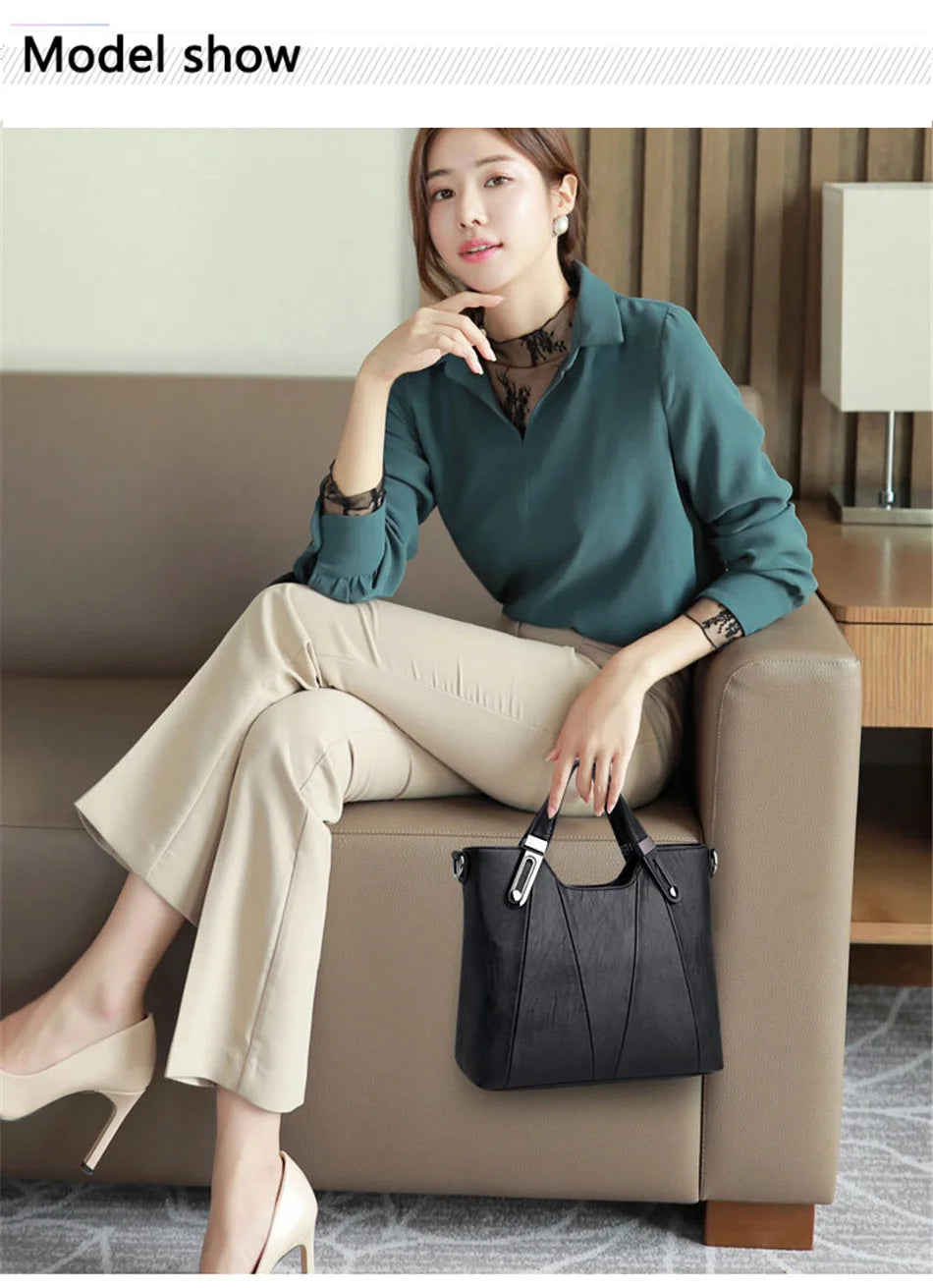 TrenLux Wear Women's Luxury PU Leather Multi-Pocket Crossbody Shoulder & Tote Handbag