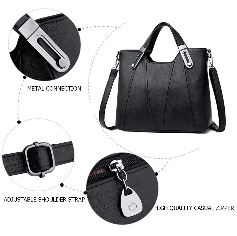 TrenLux Wear Women's Luxury PU Leather Multi-Pocket Crossbody Shoulder & Tote Handbag