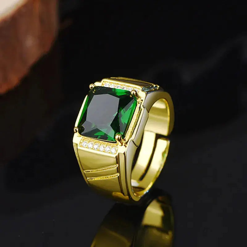Men's 18K Gold Filled Emerald Crystal Open Ring — AAA Zircon Diamond Luxury Finger Band (Sizes 6–13) TrenLux Wear