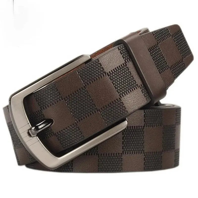 Men's Classic Business Leather Belt — Luxury Cowskin Plaid Buckle Waistband TrenLux Wear