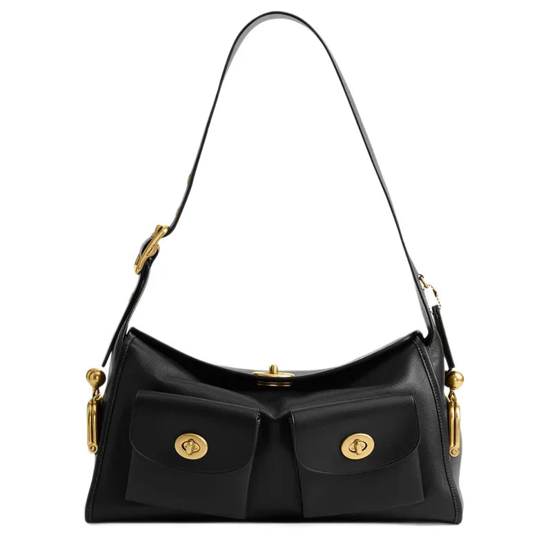 TrenLux Wear Women's Vintage PU Leather Large Capacity Multi-Pocket Zipper Commuting Shoulder Bag