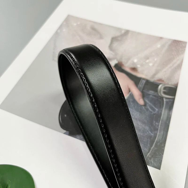 Women's Real Leather Jeans Belt — Metal Buckle Casual Waistband (104 cm)
