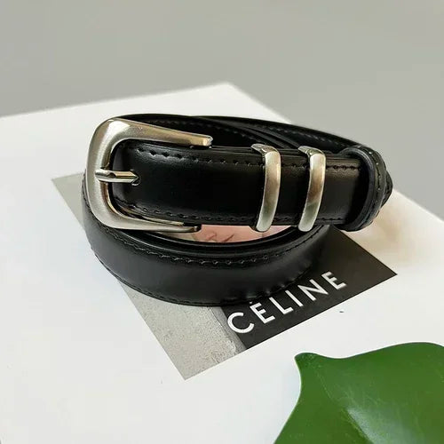 Women's Real Leather Jeans Belt — Metal Buckle Casual Waistband (104 cm)