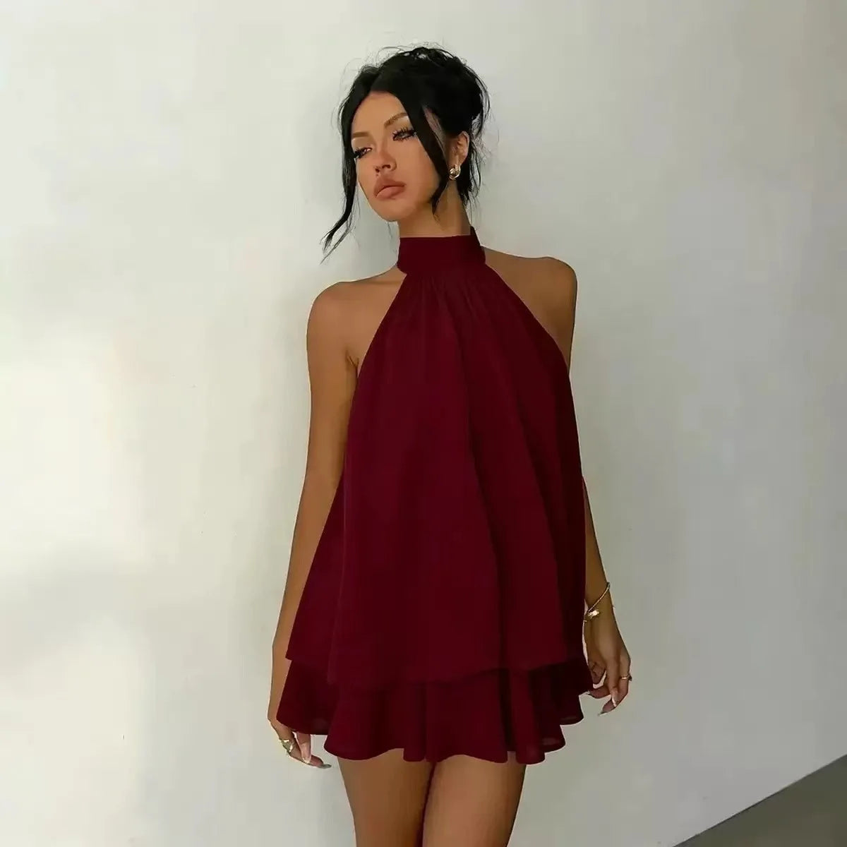 TrenLux Wear Women's Polyester Backless Slim-Fit A-Line Beach Dress