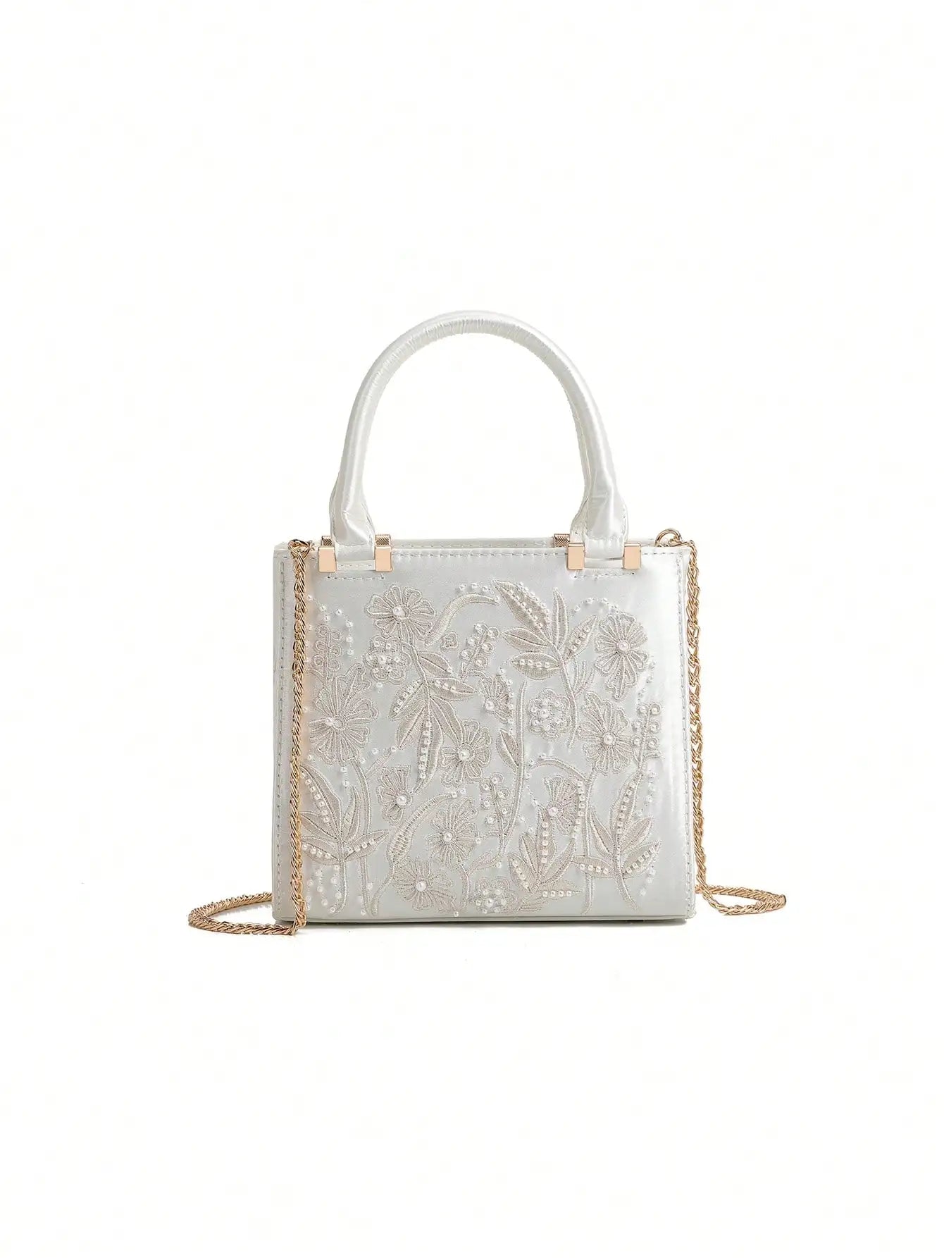 TrenLux Wear Women's Retro Floral Embroidery Chinese Folk Art Pearl Accent Square Crossbody Bag