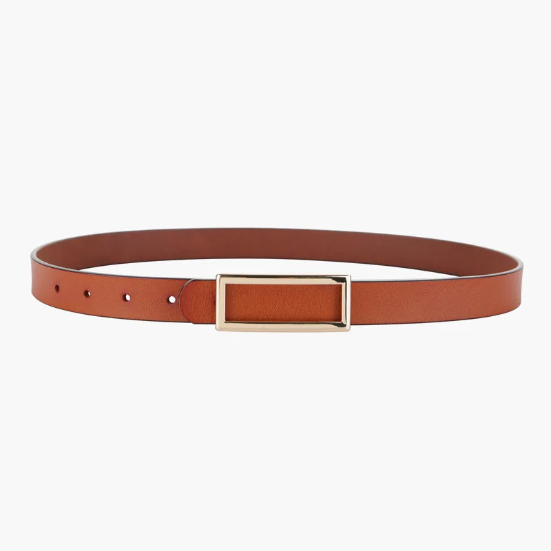 Women's Genuine Leather Belt — Metal Buckle Strap for Jeans & Dresses
