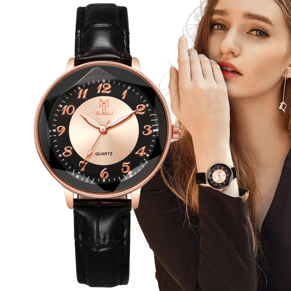 TrenLux Wear Women's Simple Casual Arabic Numeral Leather Strap Business Quartz Wristwatch