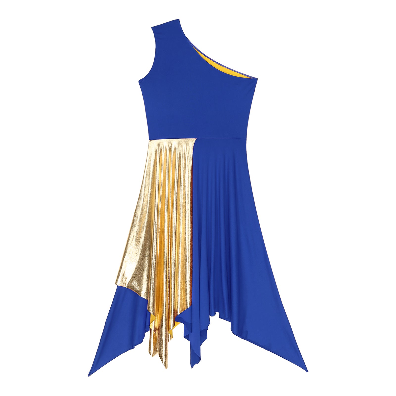 TrenLux Wear Women's Polyester-Spandex One-Shoulder Metallic Lyrical Dance Worship Dress
