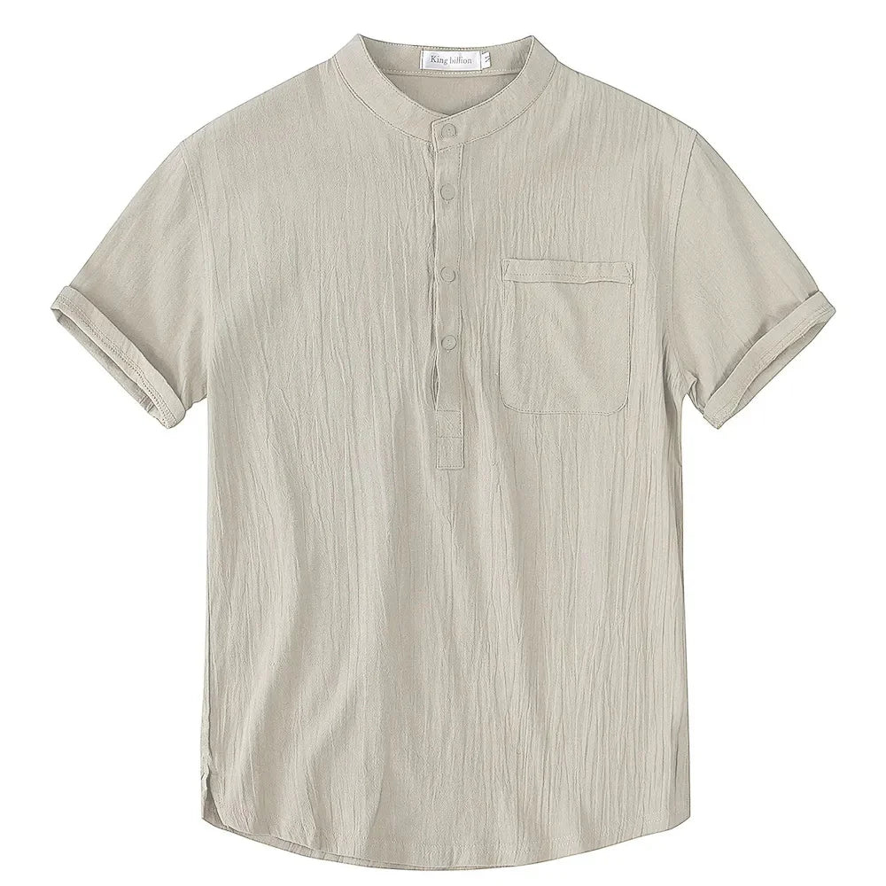 TrenLux Wear Men's Cotton-Linen Short Sleeve Casual Summer Shirt