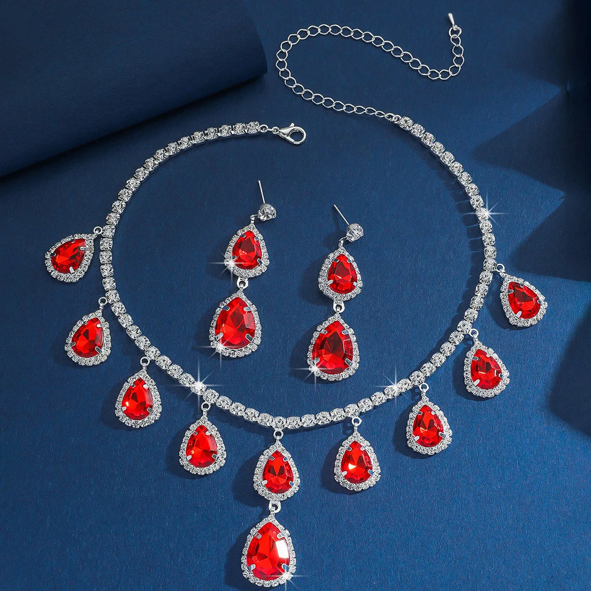 Women's Crystal Pendant Necklace & Dangle Earrings Set — Elegant Jewellery for Party & Wedding