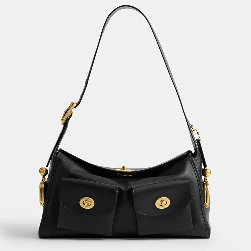 TrenLux Wear Women's Vintage PU Leather Large Capacity Multi-Pocket Zipper Commuting Shoulder Bag