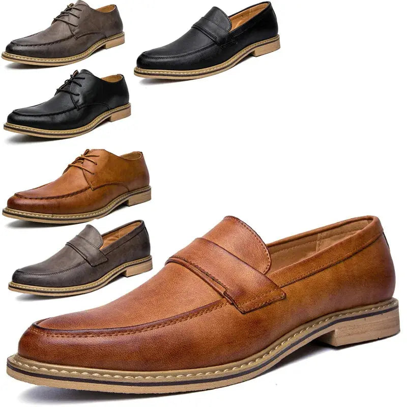 Autumn Men's Formal Leather Shoes, Business Leather Shoes, British Pointed Toe Cuffed Men's Leather Shoes TrenLux Wear