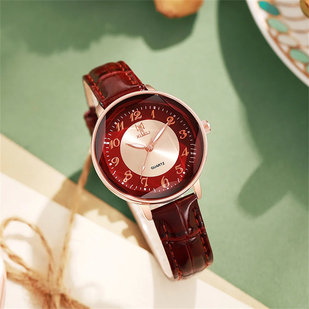 TrenLux Wear Women's Simple Casual Arabic Numeral Leather Strap Business Quartz Wristwatch