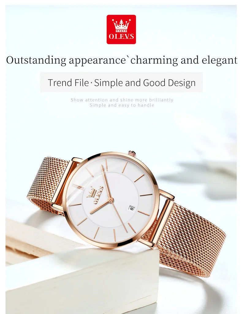 TrenLux Wear OLEVS Women's Rose Gold Luxury Stainless Steel Bracelet Quartz Gift Set
