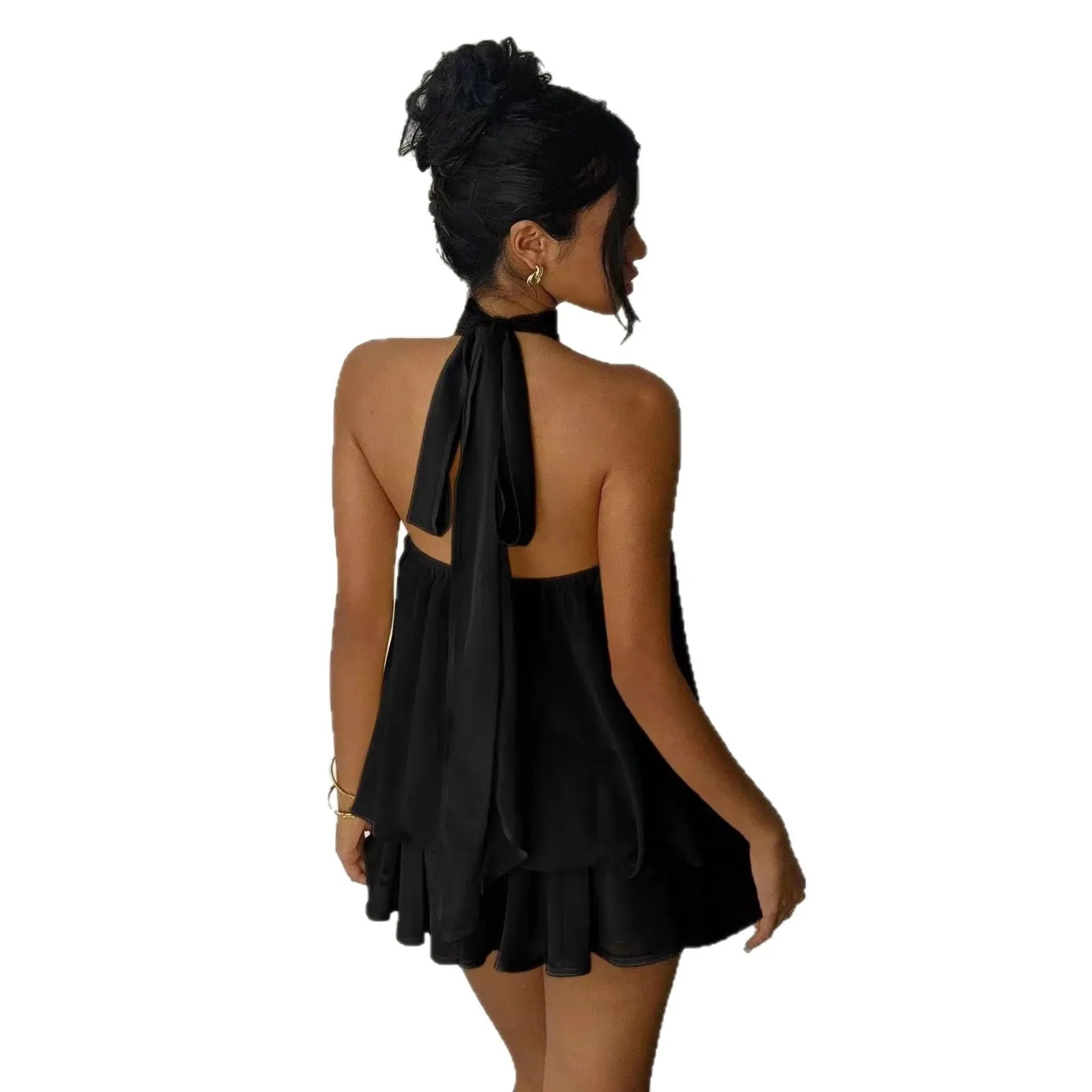 TrenLux Wear Women's Polyester Backless Slim-Fit A-Line Beach Dress