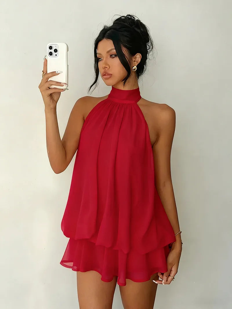 TrenLux Wear Women's Polyester Backless Slim-Fit A-Line Beach Dress