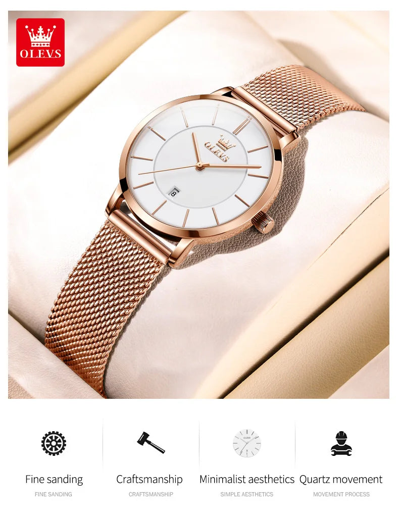 TrenLux Wear OLEVS Women's Rose Gold Luxury Stainless Steel Bracelet Quartz Gift Set