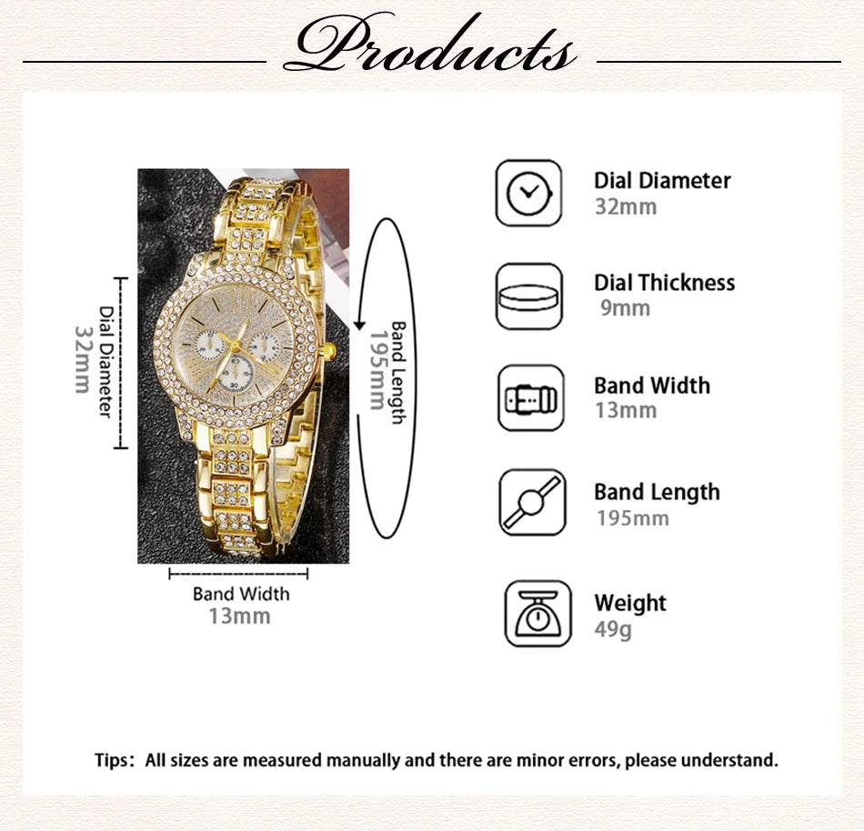 TrenLux Wear Women's Rhinestone Quartz Watch & Jewellery Set — Ring, Necklace & Earrings Luxury Gift