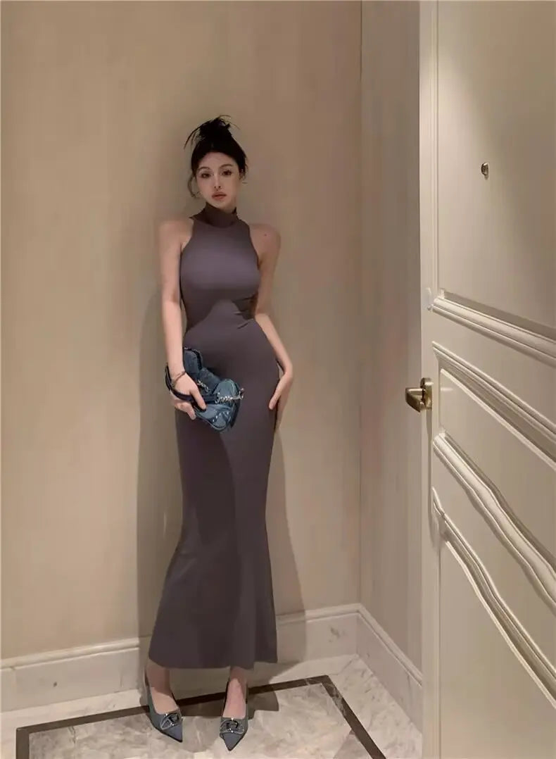 TrenLux Wear Women's Knit Turtleneck Bodycon Ankle-Length Maxi Dress