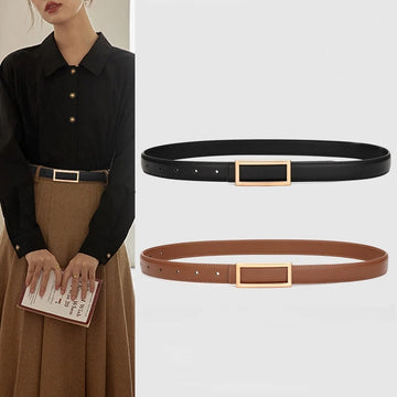 Women's Genuine Leather Belt — Metal Buckle Strap for Jeans & Dresses