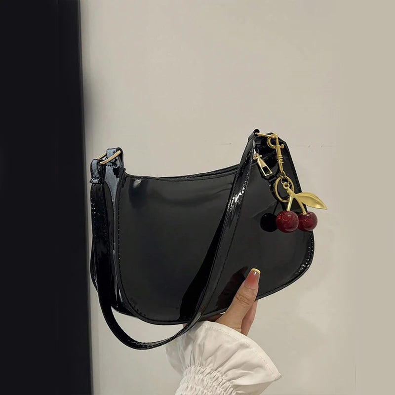 TrenLux Wear Women's PU Leather Solid Colour Cherry Pendant Casual Underarm Shoulder Bag