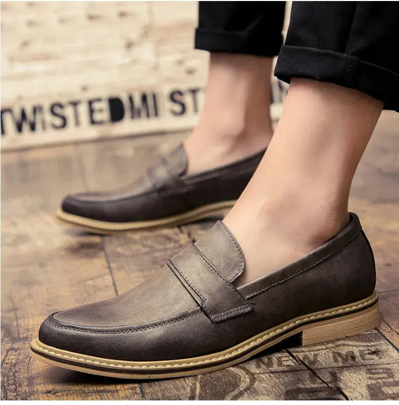 Autumn Men's Formal Leather Shoes, Business Leather Shoes, British Pointed Toe Cuffed Men's Leather Shoes TrenLux Wear