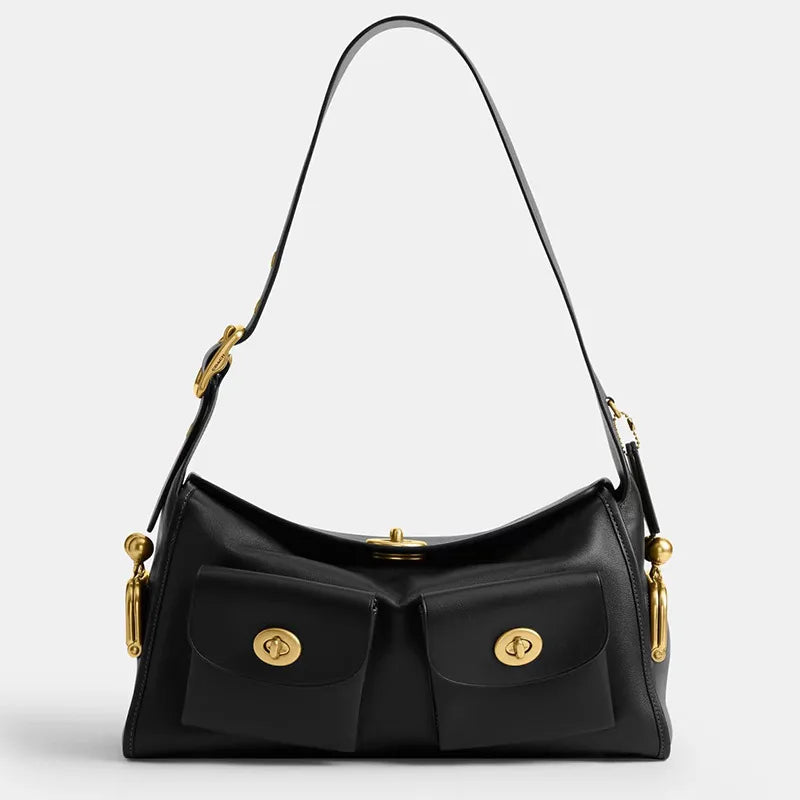 TrenLux Wear Women's Vintage PU Leather Large Capacity Multi-Pocket Zipper Commuting Shoulder Bag