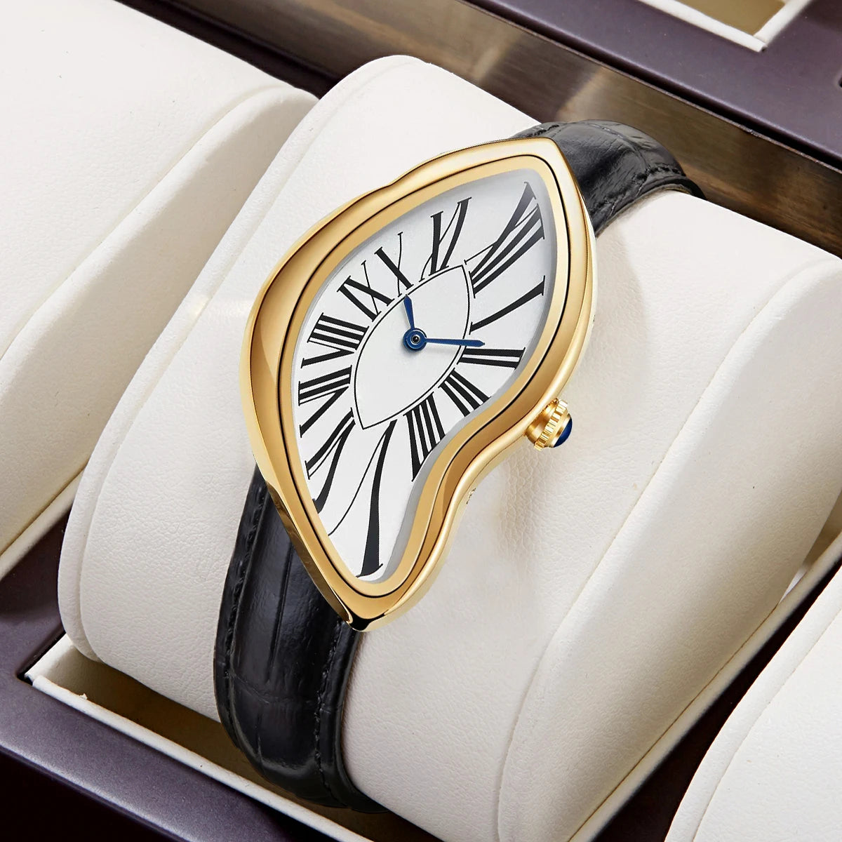 TrenLux Wear Women's Retro Y2K Irregular Creative Alloy Case Leather Strap Quartz Watch