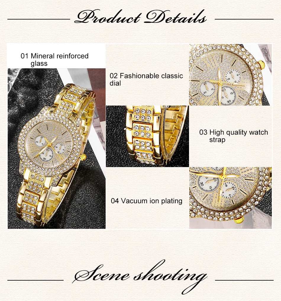 TrenLux Wear Women's Rhinestone Quartz Watch & Jewellery Set — Ring, Necklace & Earrings Luxury Gift