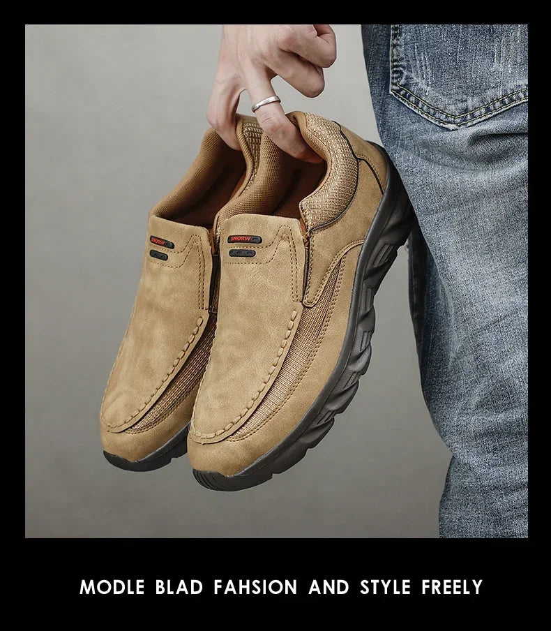 TrenLux Wear Men's Handmade Retro Leather Slip-On Breathable Casual Loafer Sneakers