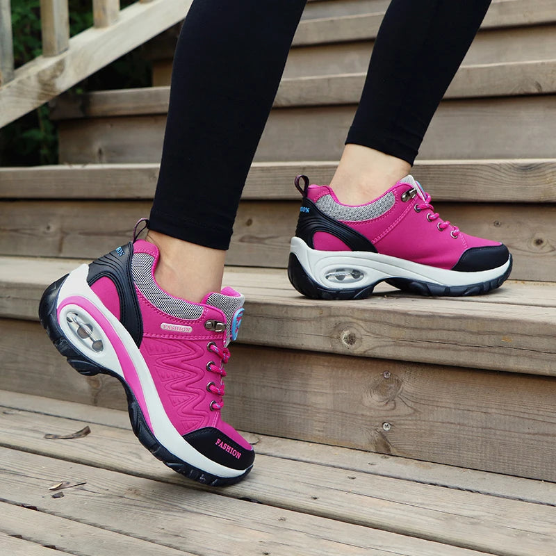 TrenLux Wear Women's PU-EVA Breathable Platform Lace-Up Walking Sneakers