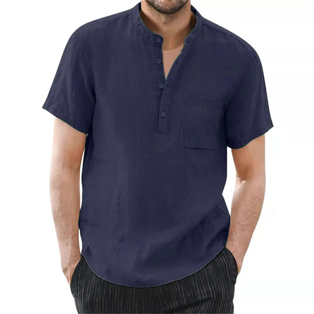 TrenLux Wear Men's Cotton-Linen Short Sleeve Casual Summer Shirt