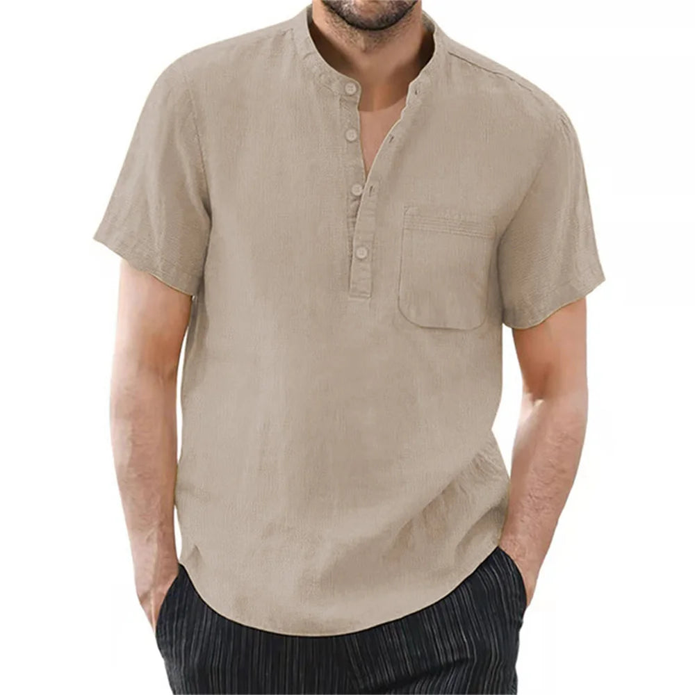 TrenLux Wear Men's Cotton-Linen Short Sleeve Casual Summer Shirt