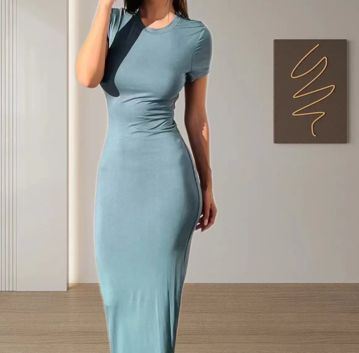 TrenLux Wear Women's Polyester-Elastane Long Sleeve Bodycon Floor-Length Evening Dress
